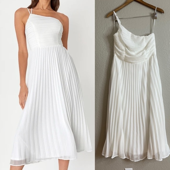 DAMAGED Wondrous Muse White Pleated One-Shoulder Midi Dress - Picture 1 of 6